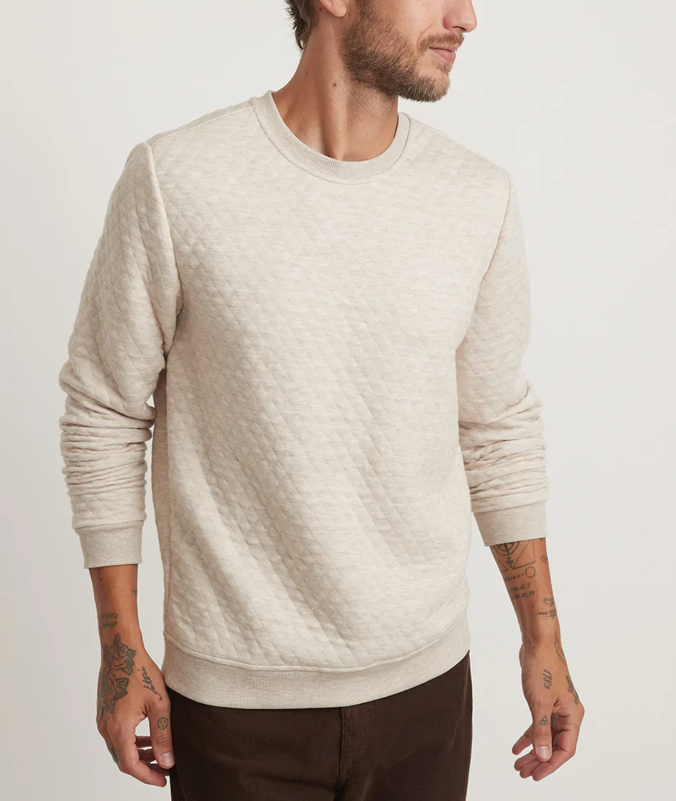 Men's Corbet Quilted Crewneck in Oat - Image 4