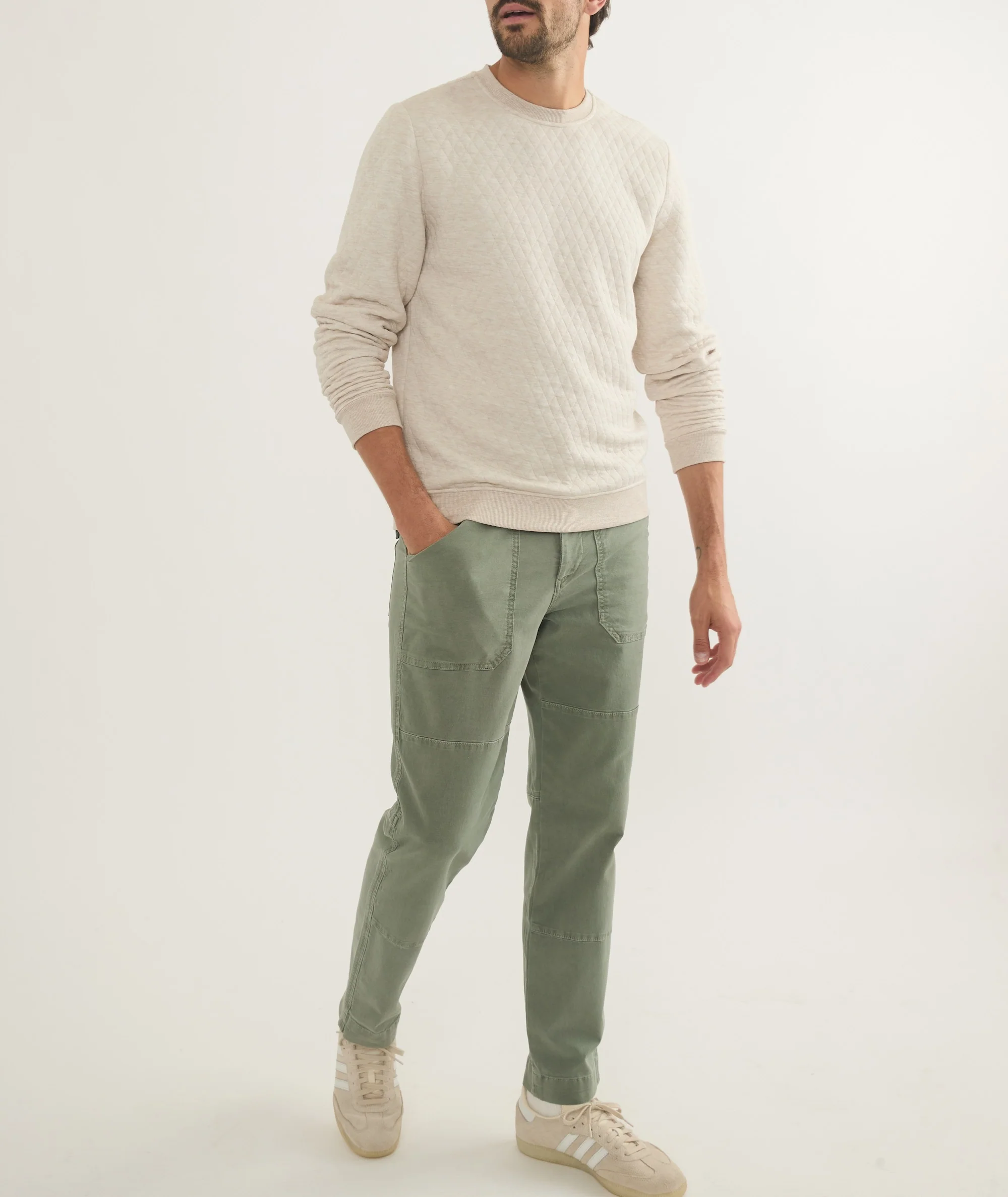 Men's Corbet Quilted Crewneck in Oat - Image 5