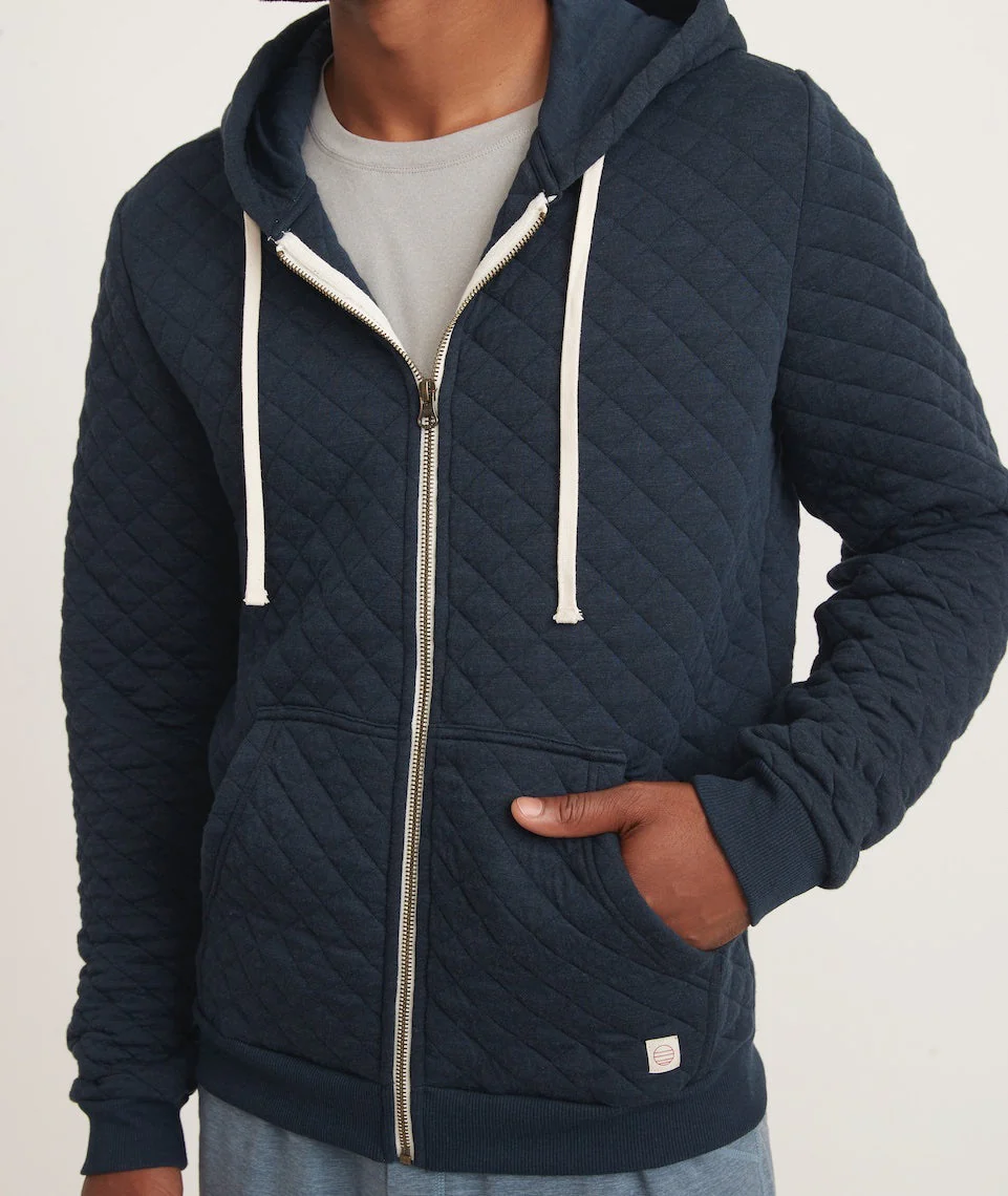 Men's Corbet Quilted Full Zip Hoodie in Navy Heather - Image 2