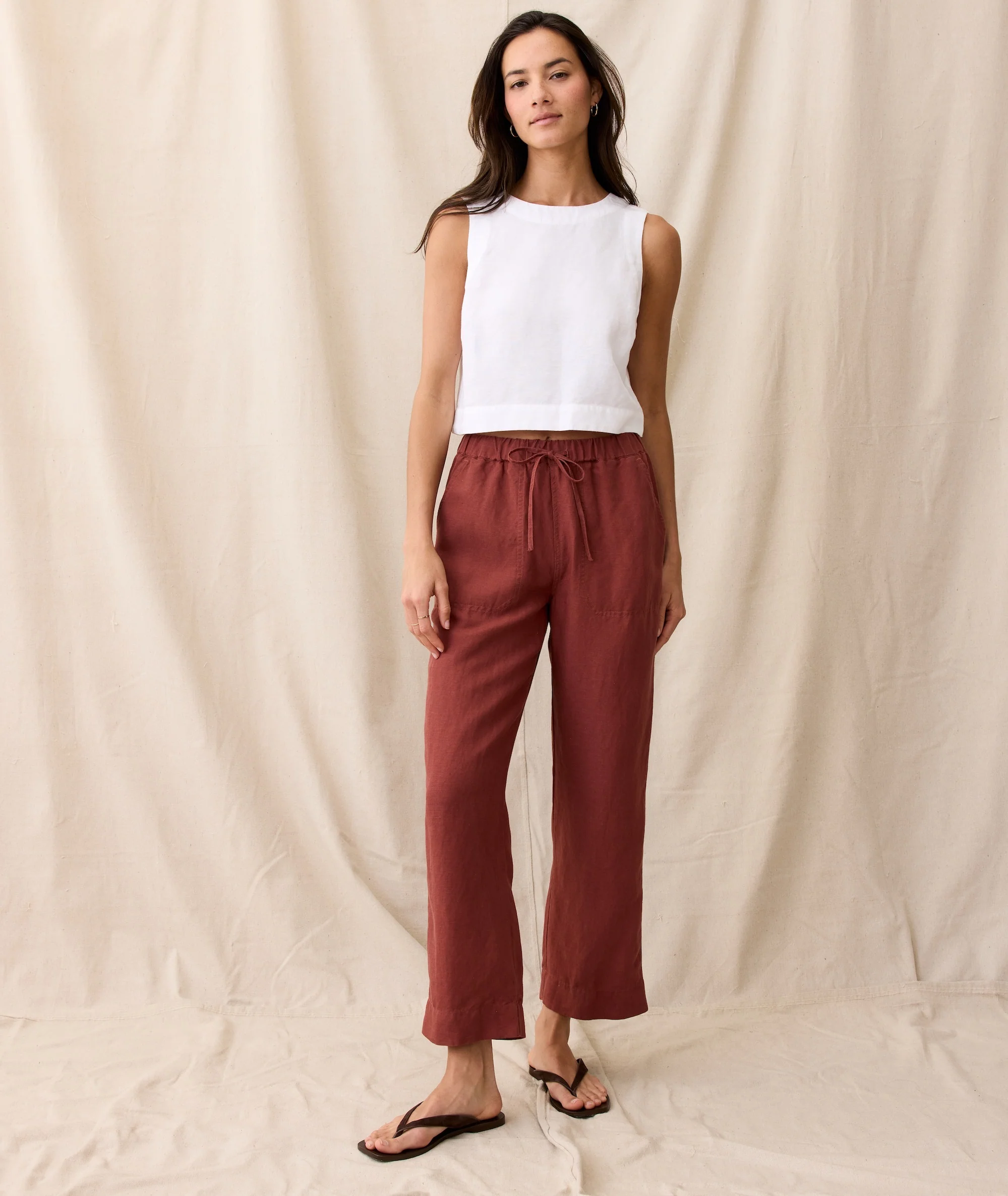 Linen Drawstring Straight Leg Pant - Image 5