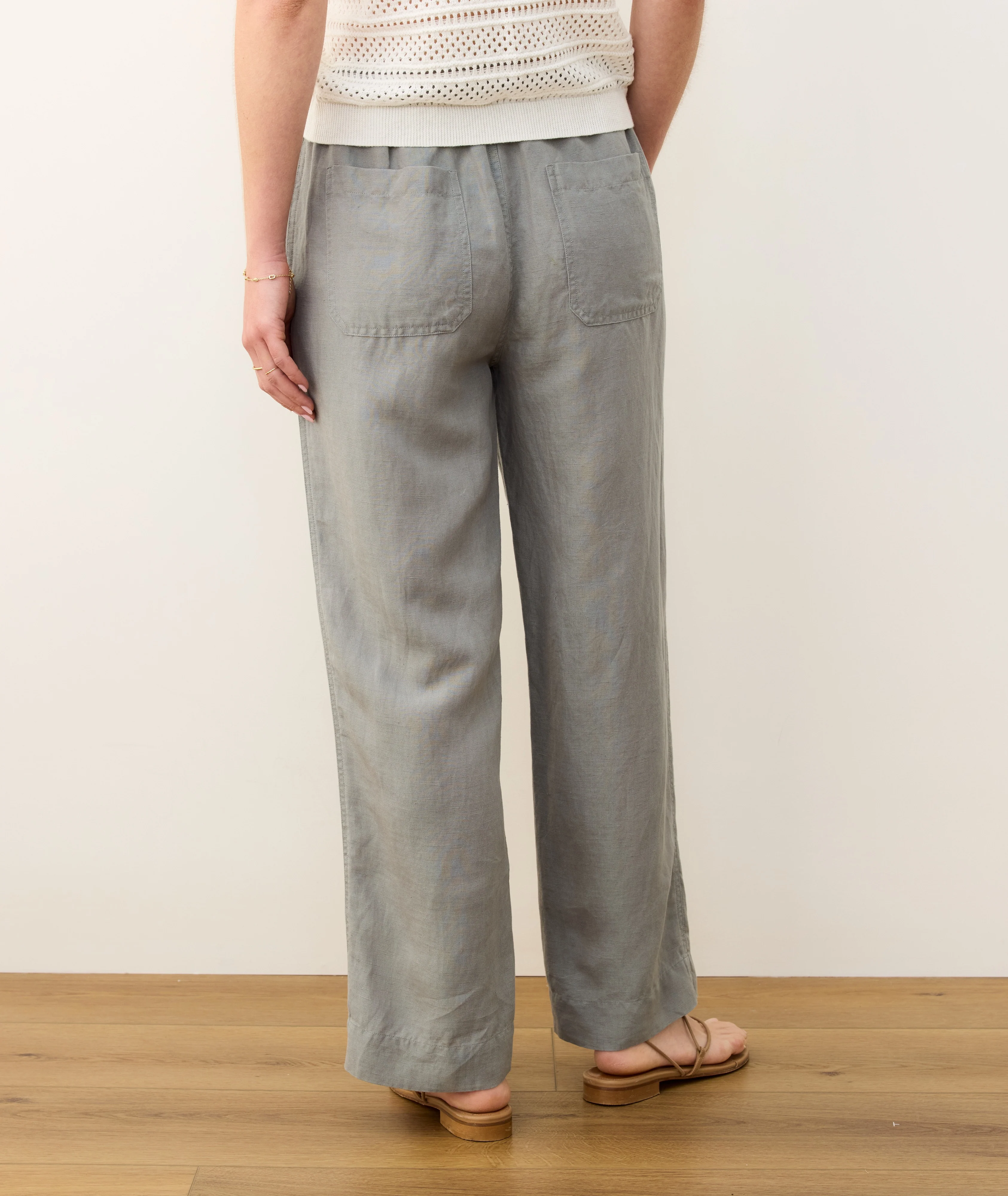 Linen Drawstring Straight Leg Pant - Image 3