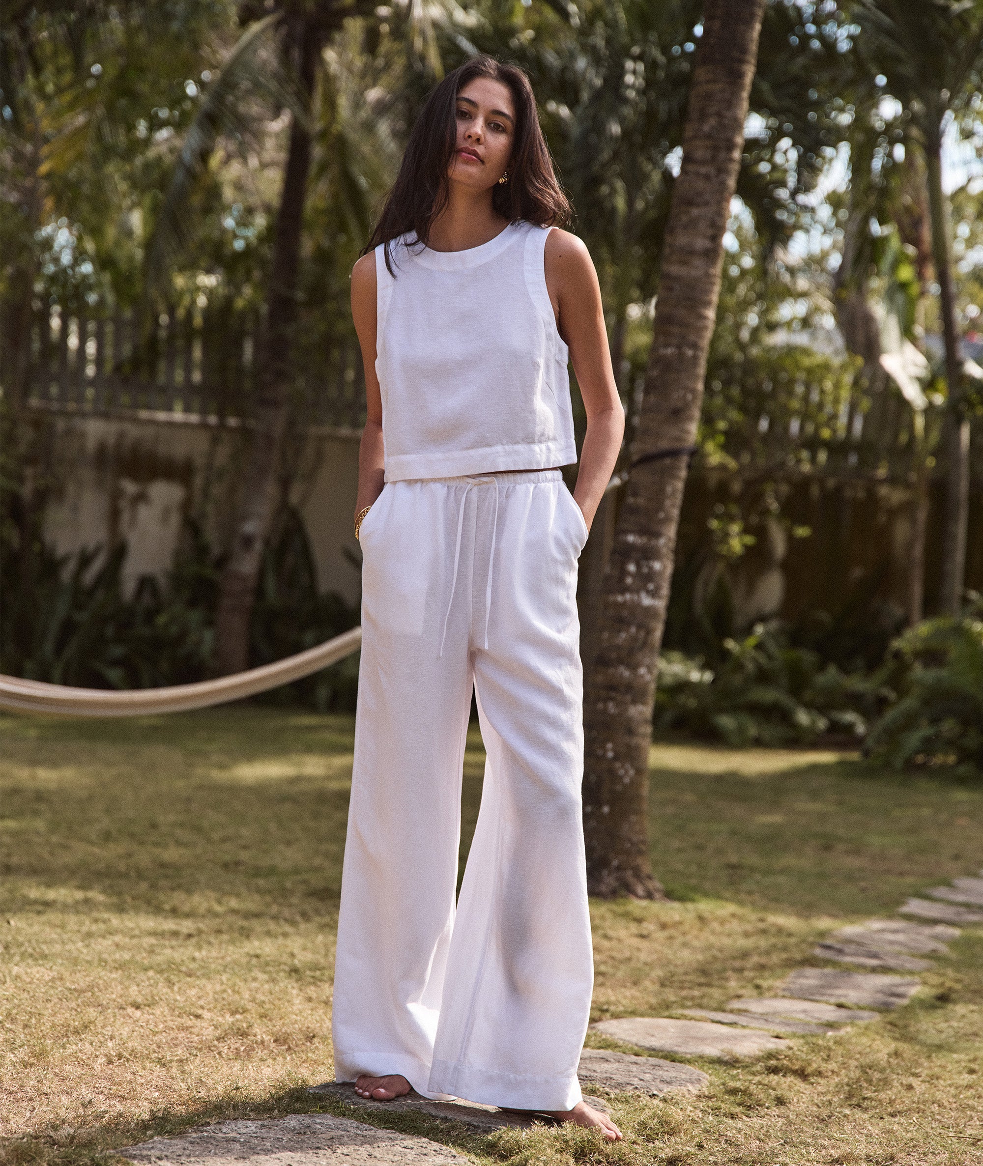 Linen Drawstring Wide Leg Pant - Image 2
