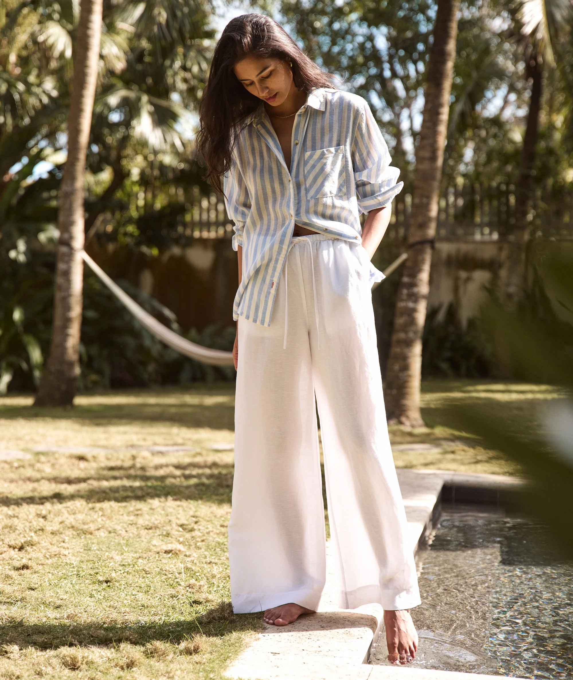 Linen Drawstring Wide Leg Pant - Image 3