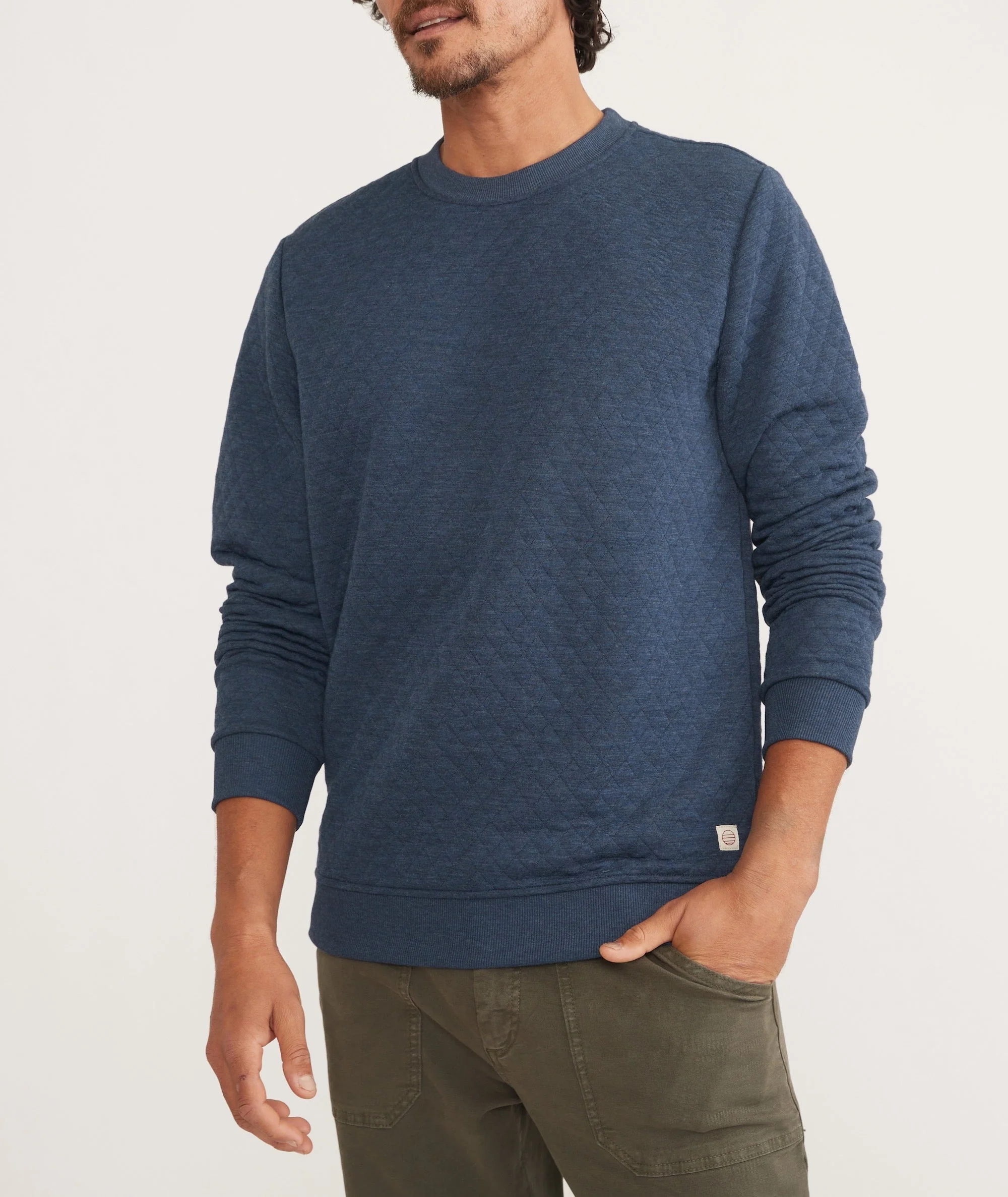 Men's Corbet Quilted Crewneck in Navy - Image 3