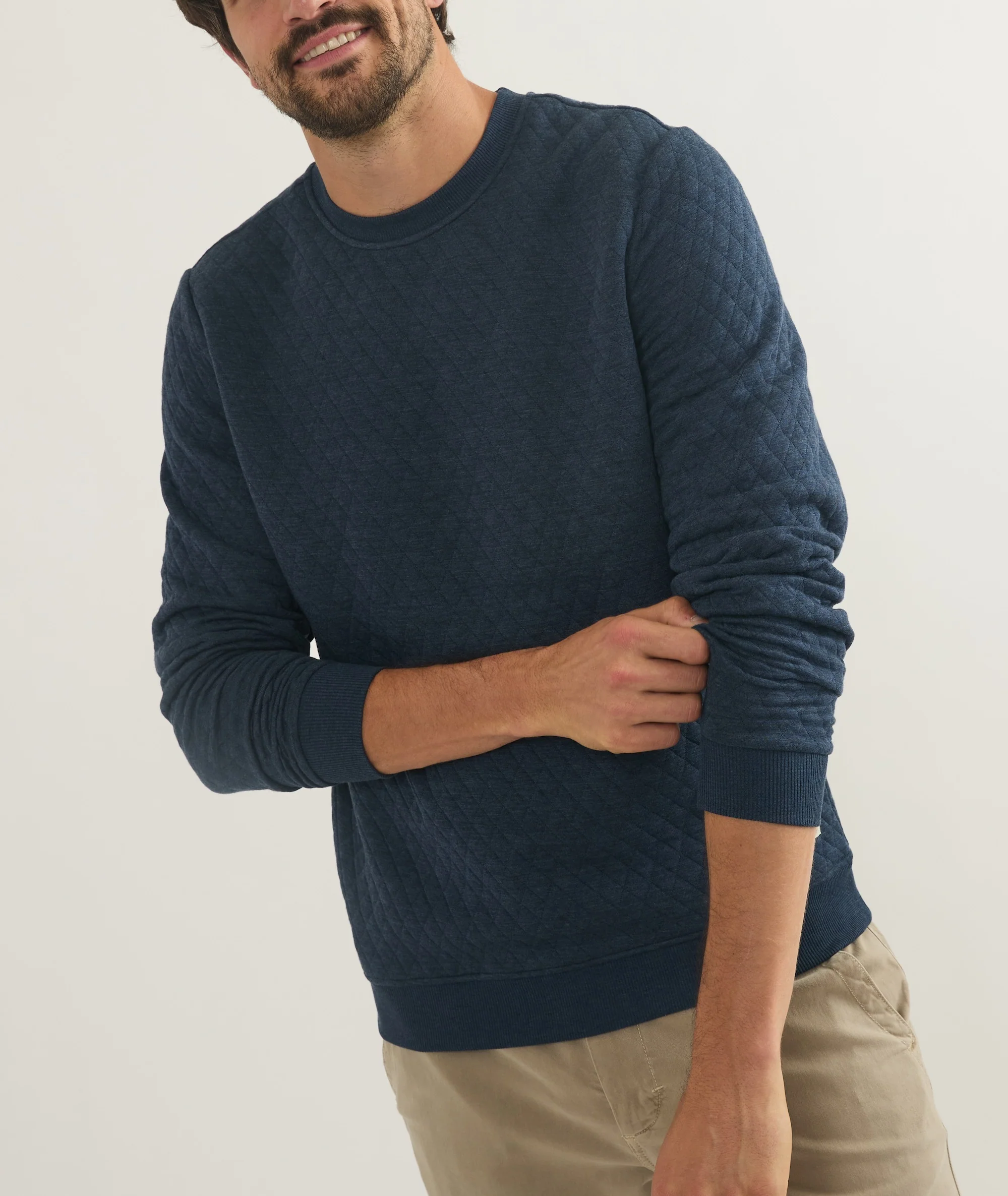Men's Corbet Quilted Crewneck in Navy - Image 6