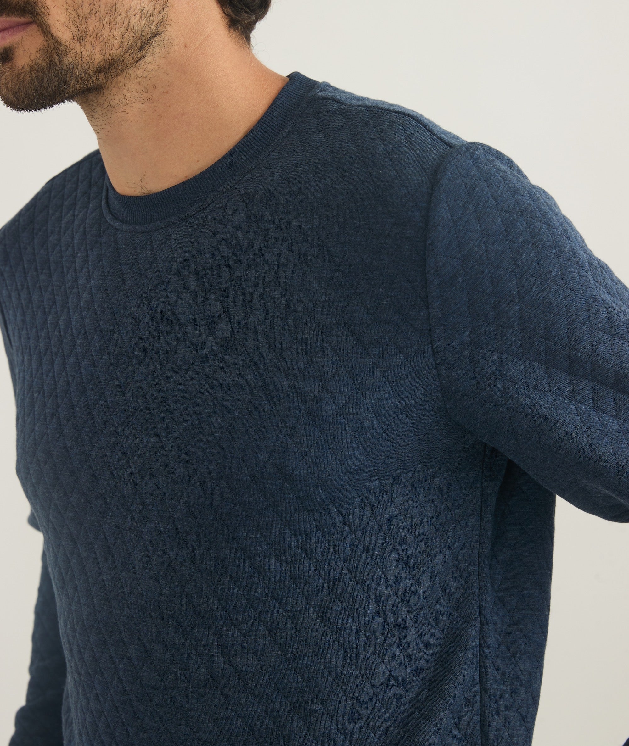 Men's Corbet Quilted Crewneck in Navy - Image 8