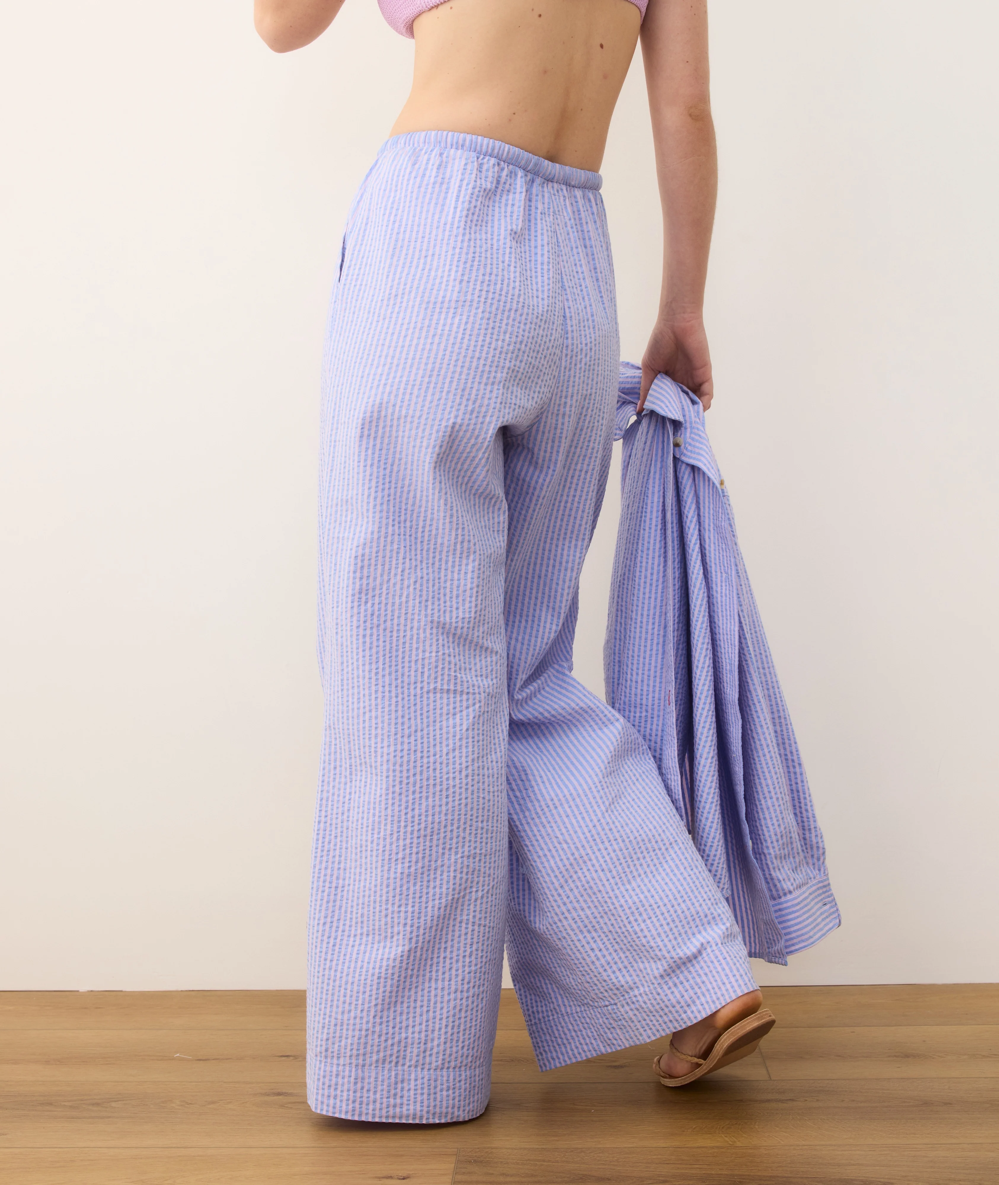 Seersucker Drawstring Wide Leg Pant - Image 6