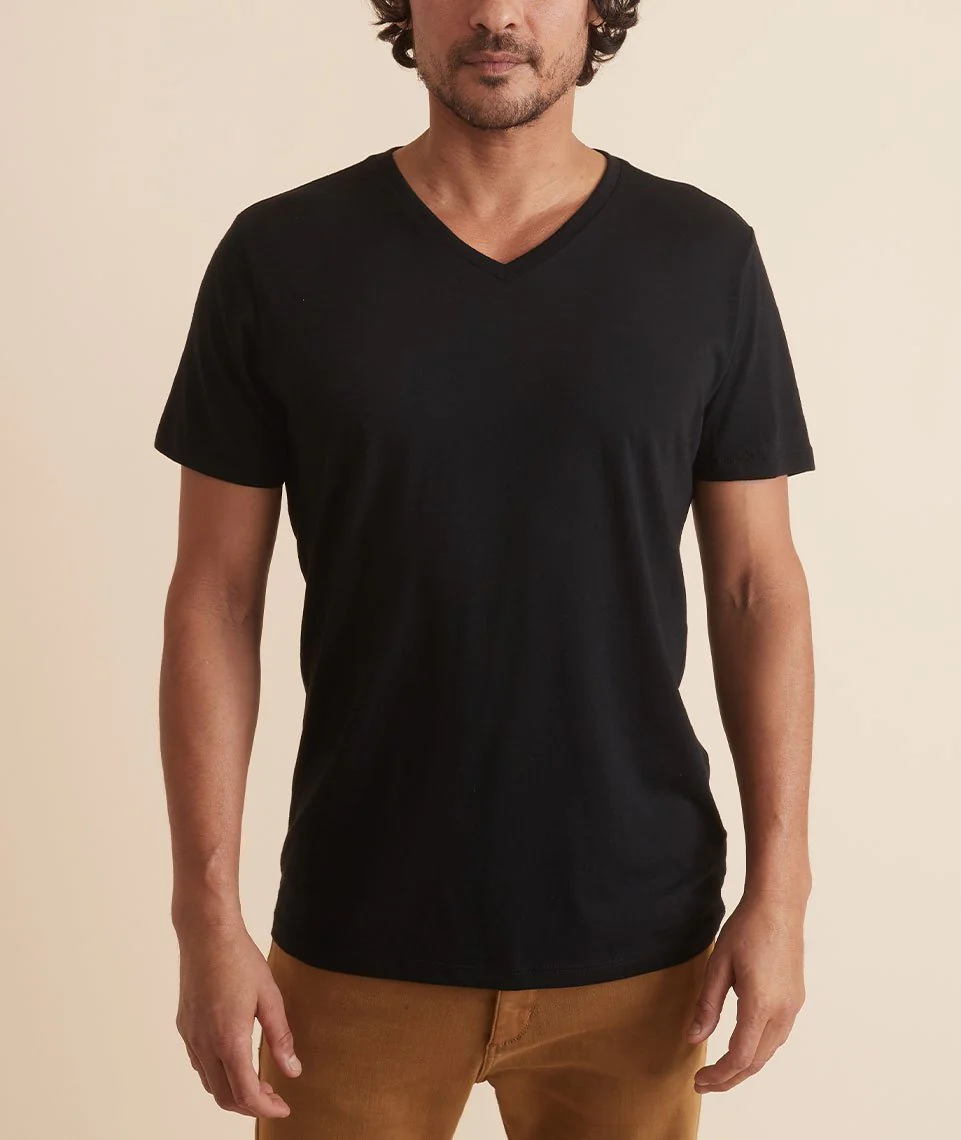 Signature V-Neck Tee in Black - Image 2