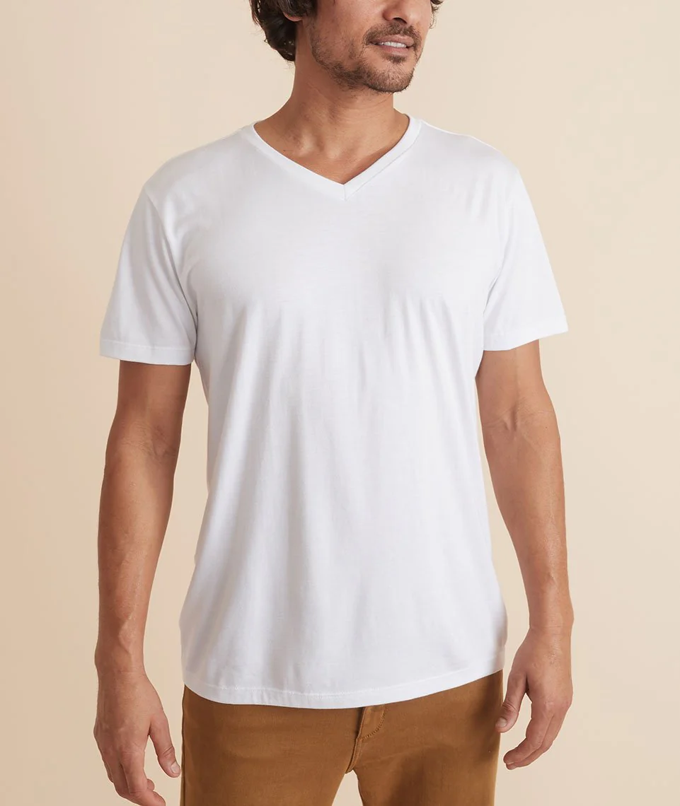 Signature V-Neck Tee in Pure White - Image 2