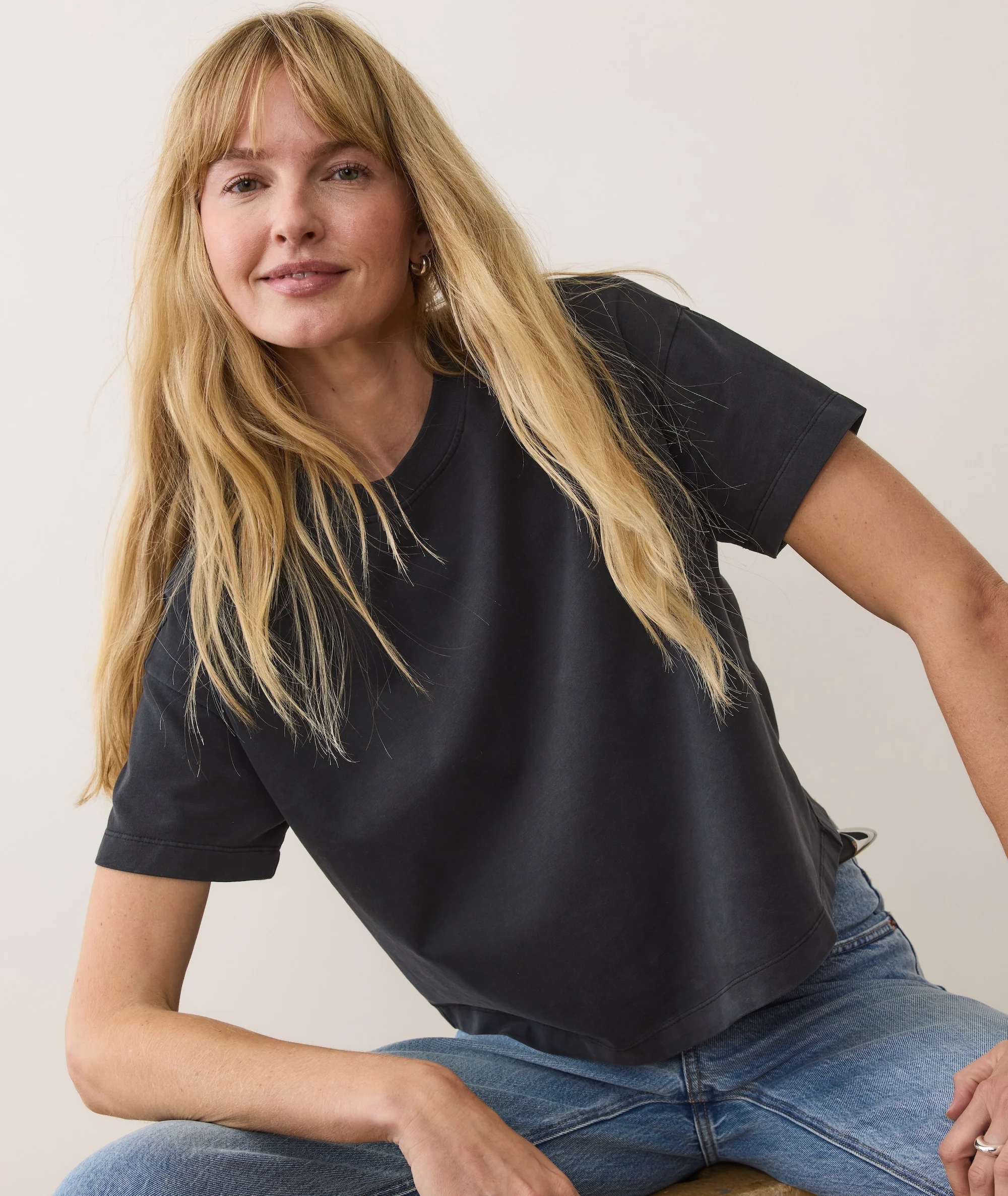 Women's Luxe Sueded Tee in Black - Image 2